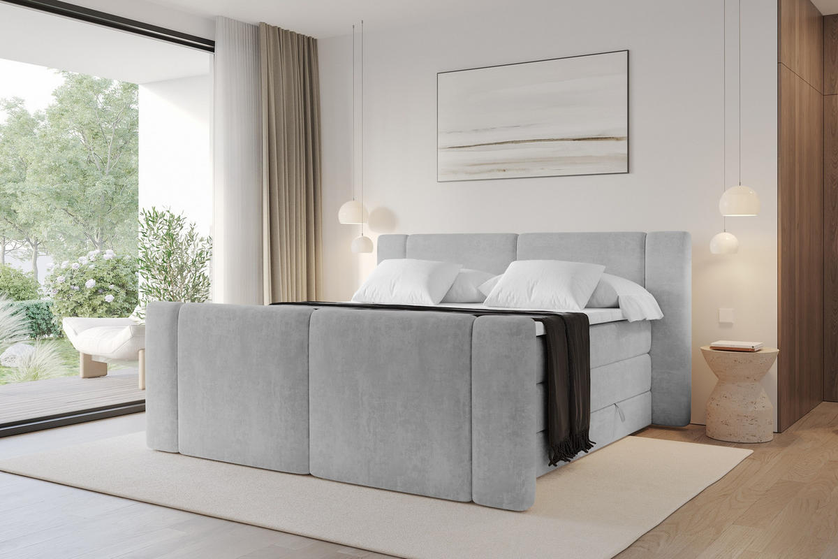 BOXSPRINGBETT mit Matratze H3/H4 - EVON KING Zanozek - 140x200 cm Grau - Greige, Holzwerkstoff (140/200cm) - ALTDECOR