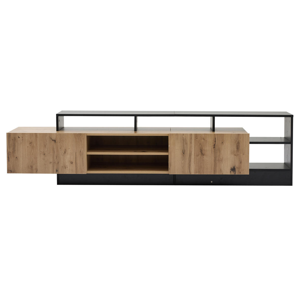 TV ormarić 190/40/48,5 cm crni i hrast od iverice s LED rasvjetom i otvorenim pretincima - crna, drvni materijal (190/48.5/40cm) - OKWISH