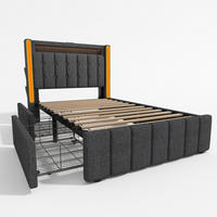 POLSTERBETT aus Leinen 90x200 cm in Grau mit LED-Beleuchtung & Matratze - Grau, Textil (90/200cm) - Modfu