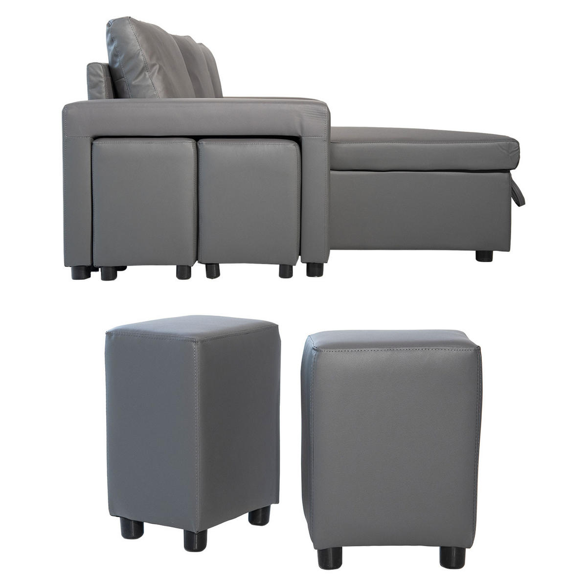 ECKSOFA Tony Grau 3 Plätze - Grau, Kunststoff (146/238cm) - Happy Garden