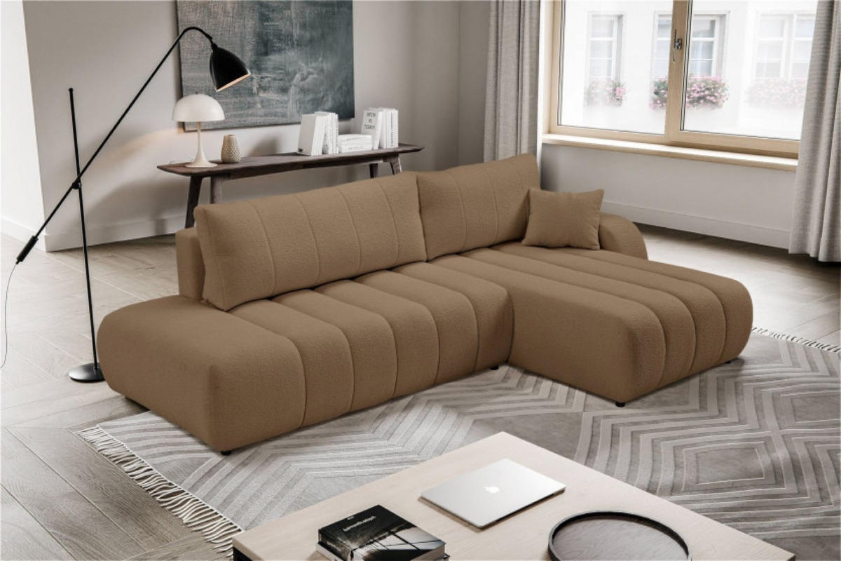 ECKSOFA Braun ALOO Mit Schlaffunktion Rechts Stoff Bouclé - Braun, Textil (176/276cm) - Sepro Meble