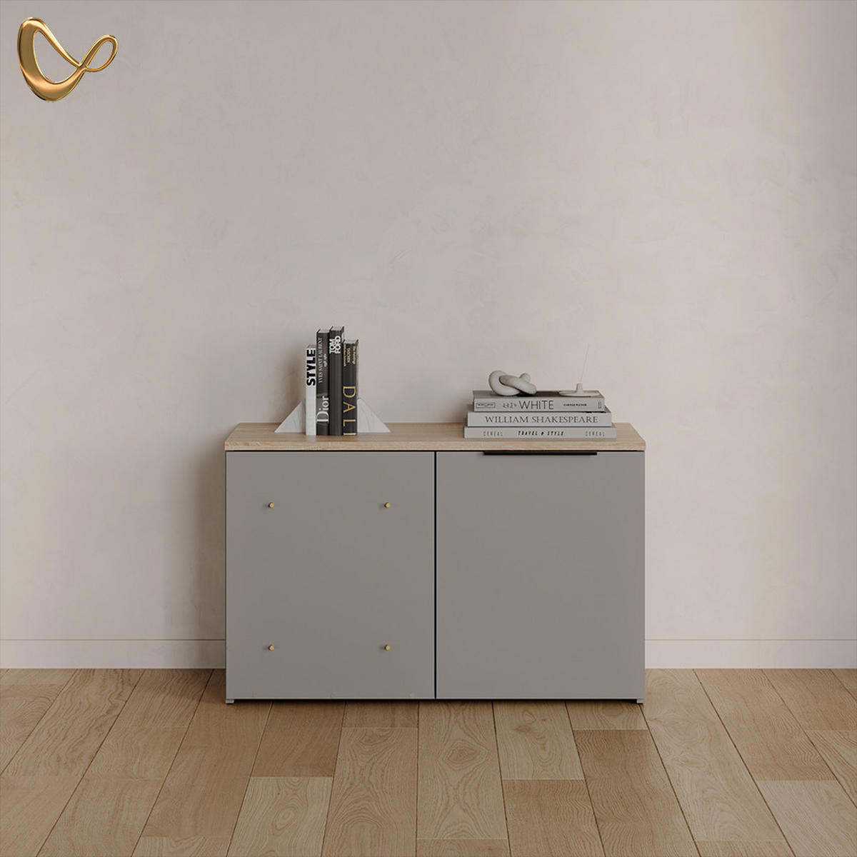 ECKKOMMODE Piave Greige mit Tür - Greige, Holzwerkstoff (80/50/40cm) - Livinity®