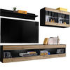 WOHNWAND 4-er Set, TIVOLI SET6 Schwarz + Wotan, Offener Raum - Eiche Wotan/Schwarz, Glas/Holzwerkstoff (240/195/35cm) - Komodee