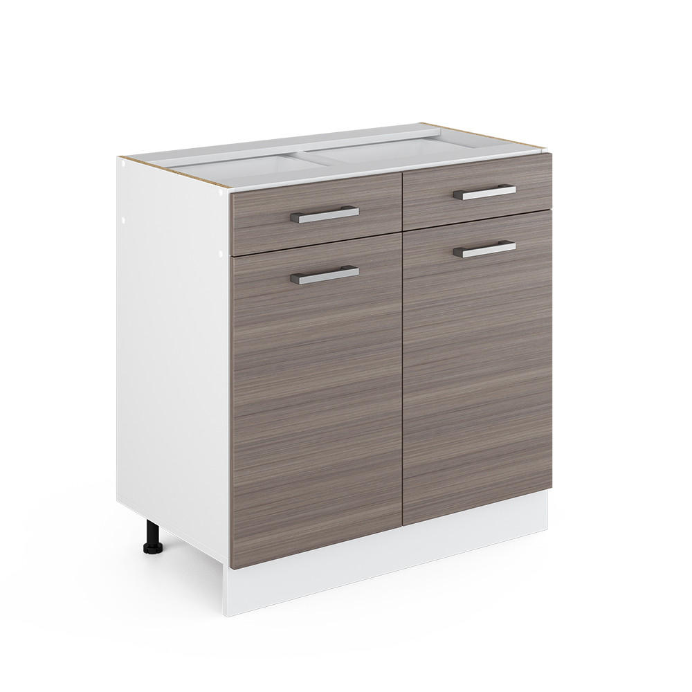 KÜCHENUNTERSCHRANK R-Line Edelgrau 80 cm ohne Arbeitsplatte - Weiß/Braun, Holzwerkstoff (80/81.6/46cm) - Vicco