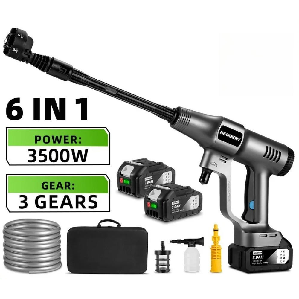 ELEKTRO-HOCHDRUCKREINIGER 200Bar Bürstenlosen, 3 Gang Cordless, für Auto Reinigung Garten Bewässerung, Mit 2 Batterien - Grau, Kunststoff (60/23cm) - Coonoor