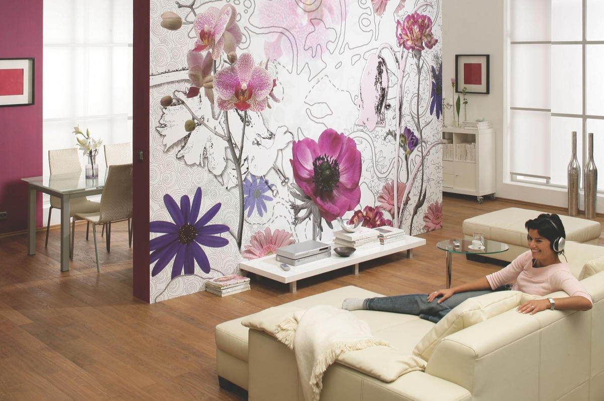 FOTOTAPETE Blumen 368 x 254 cm - Lila, Papier (368/254cm) - Sanders & Sanders