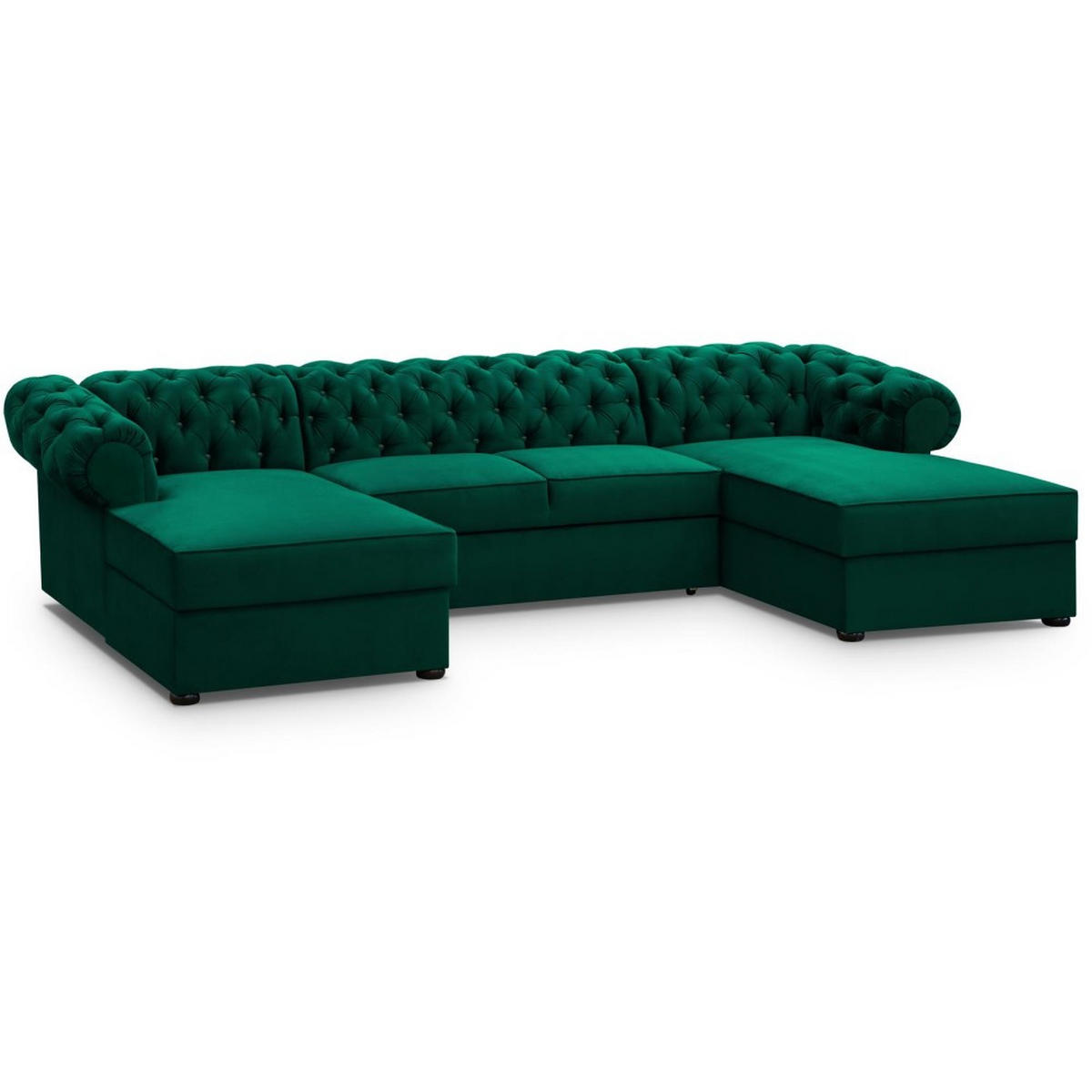 WOHNLANDSCHAFT Chester im Chesterfield-Stil, Dunkelgrün - Dunkelgrün/Schwarz, Textil (348/81/174cm) - Beautysofa