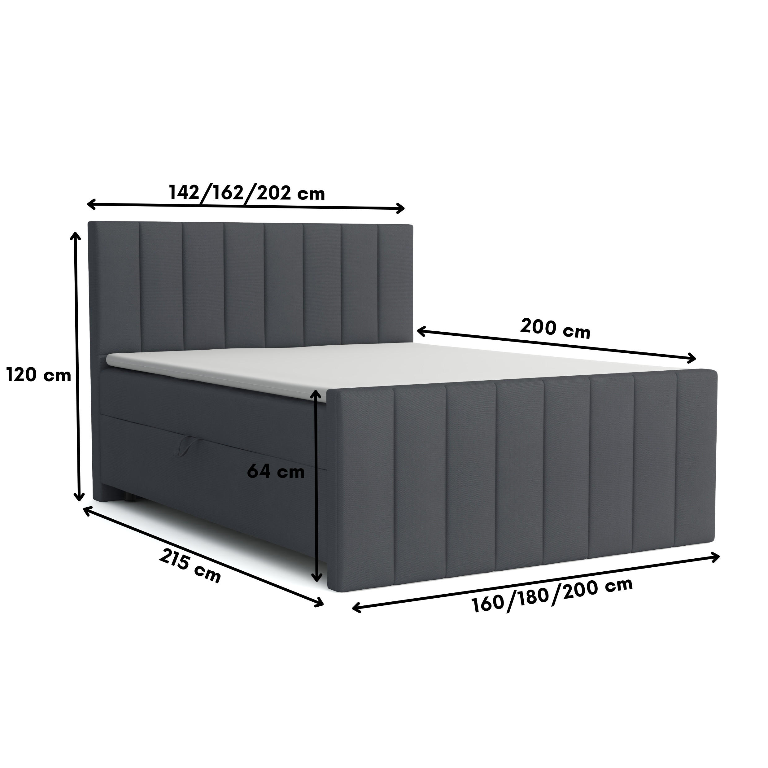 Thumbnail - Deine Möbel 24 Boxbett, Schwarz, Textil, H3, 200x200 cm, Schlafzimmer, Betten, Boxspringbetten