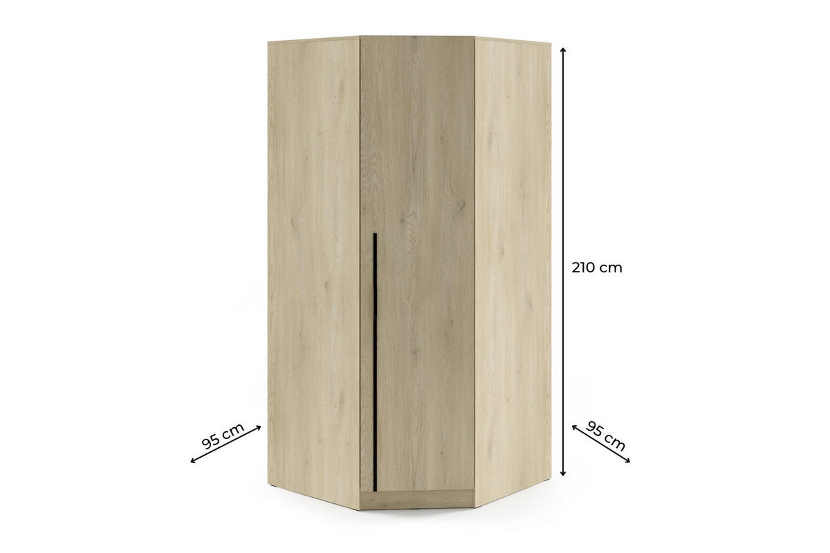 ECKKLEIDERSCHRANK BRISSO BR4 95/210/95 cm in Eiche Ceremona mit Metallgriffen - Eichefarben, Holzwerkstoff/Metall (95/210/95cm) - Deine Möbel 24