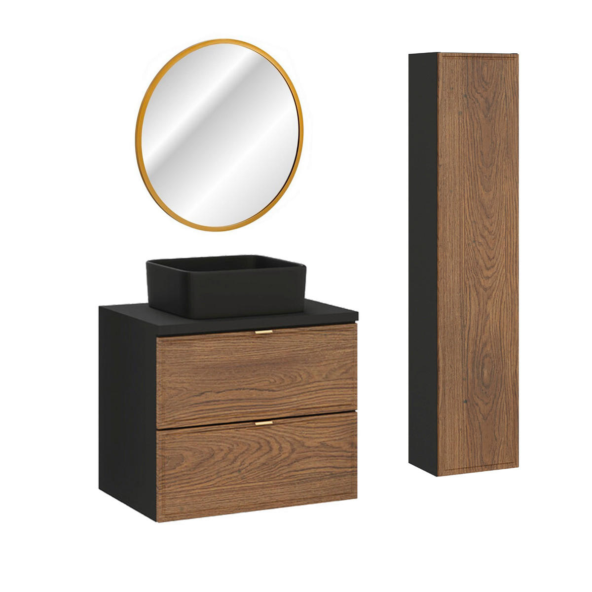 BADMÖBEL 60.2cm Elena 2er-Set Holz und Schwarz - Schwarz, Holzwerkstoff (60.2/52/46cm) - Petits-meubles