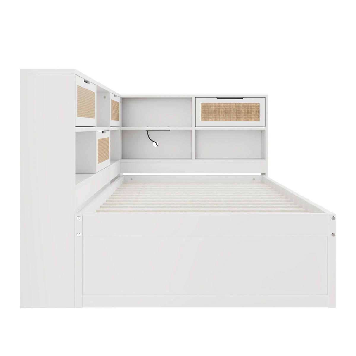 BETT aus Massivholz 90/200 cm mit Schublade und USB-Anschluss Weiß - Weiß, Holz (90/200cm) - OKWISH
