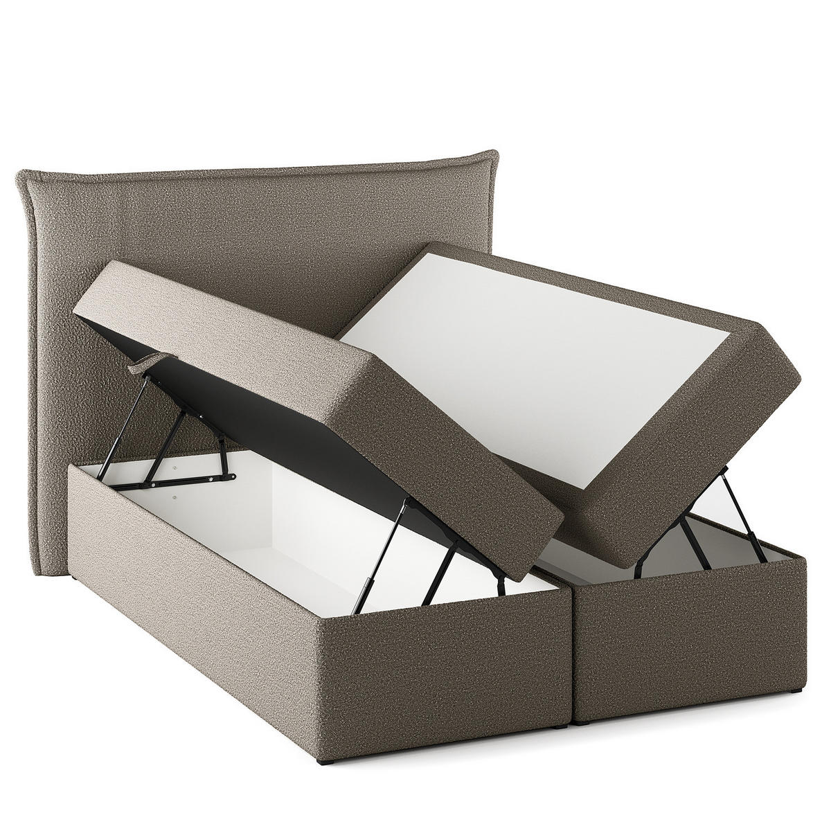 BOXBETT mit Stauraum - Bouclé - Grau, Holzwerkstoff/Textil (140/200cm) - home24