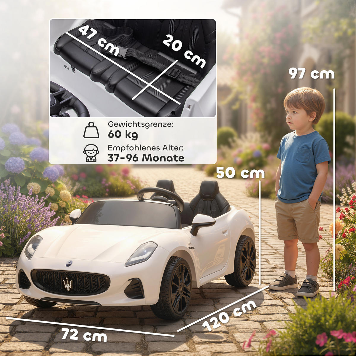 ELEKTROAUTO DE-06176 2-Sitzer mit Fernbedienung und LED Weiß - Weiß, Kunststoff/Metall (120/72/50cm) - ComfortXL