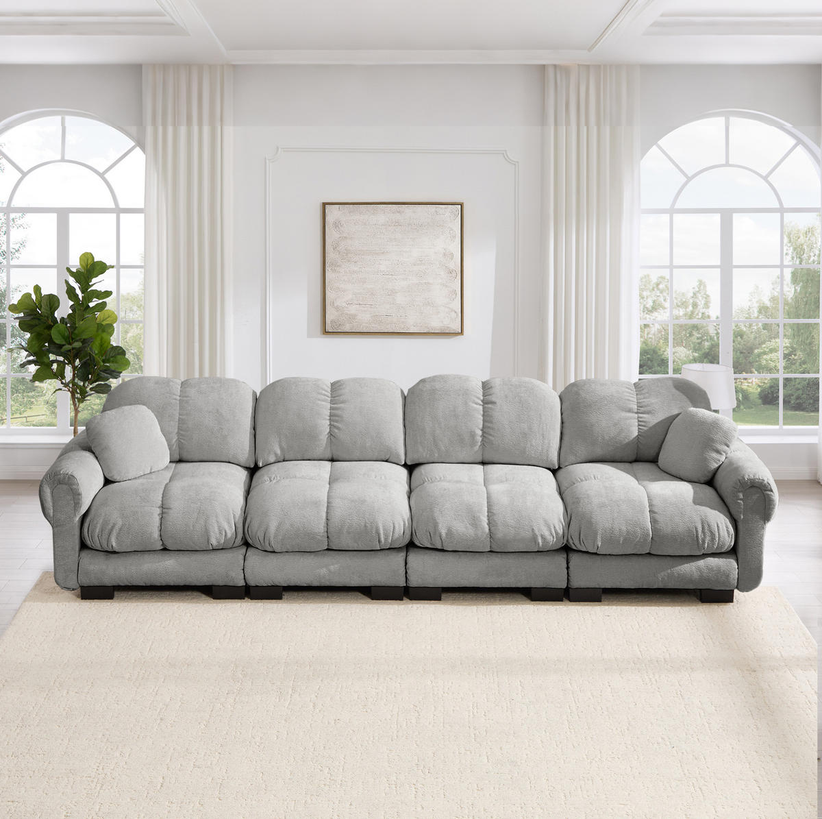 SOFA 330/86/90 cm in Hellgrau aus Chenille mit Steppnaht - Hellgrau, Textil (86/90/330cm) - Flora Grace