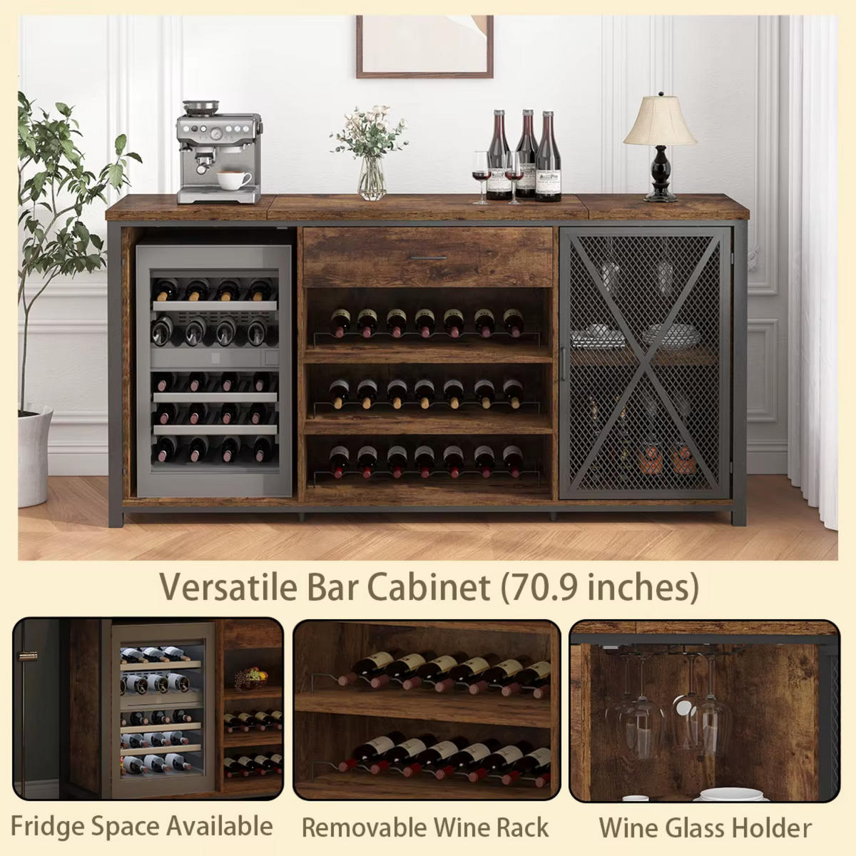 WEINREGAL 180 x 55 x 100 cm INDUSTRIAL Holz Metall Schwarz / Rustikal Eiche - Wildeiche, Holzwerkstoff/Metall (180/101.5/55cm) - Quality Elegance