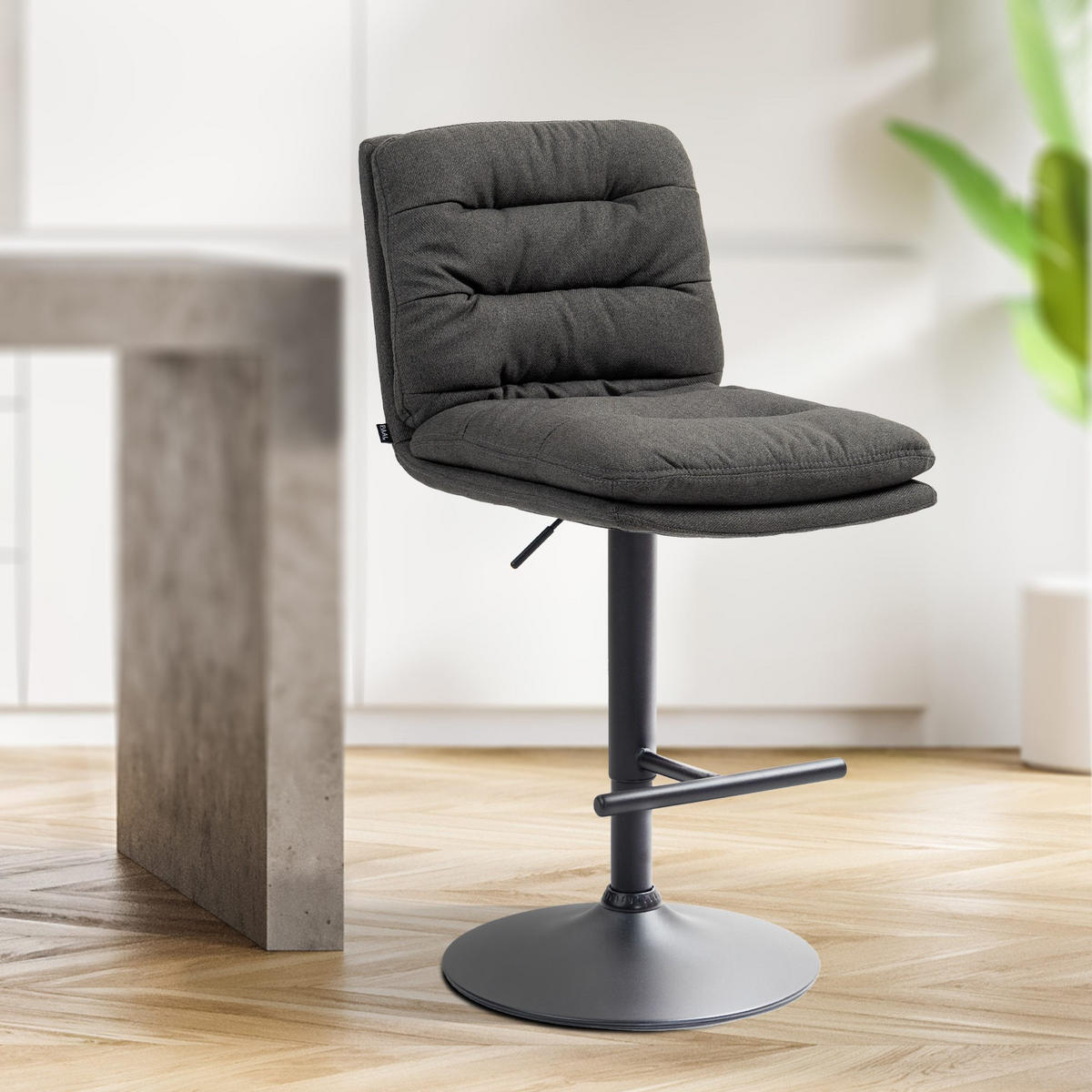 BARHOCKER TURIN Dunkelgrau Stoff Schwarz - Dunkelgrau, Textil/Metall (42/94/56cm) - DELUKE