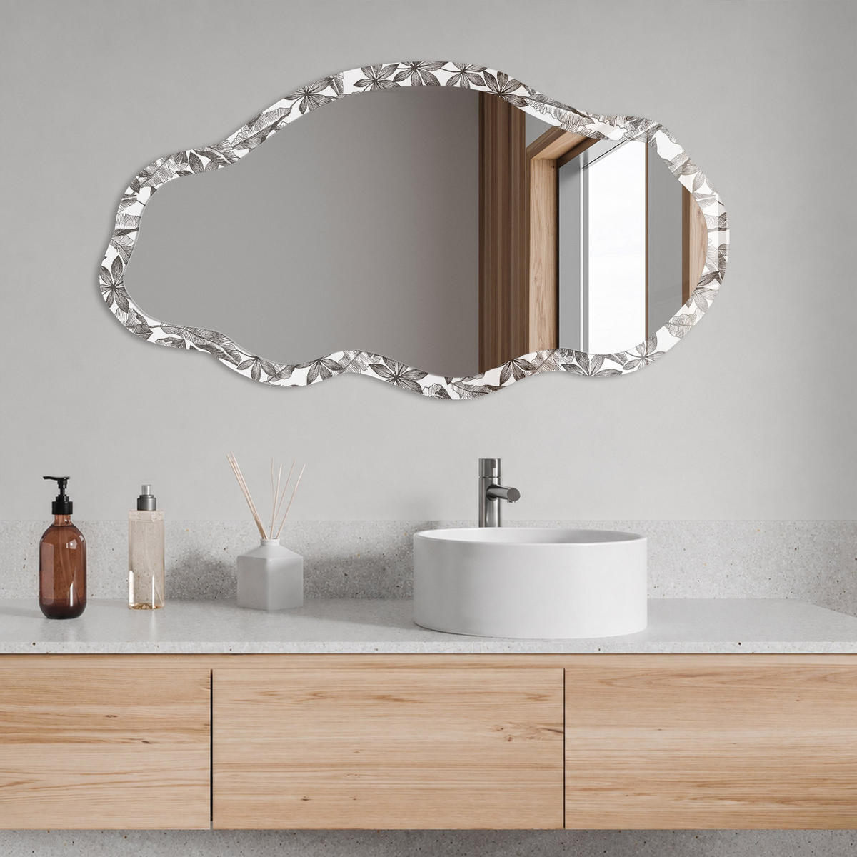 SPIEGEL 90x45 cm asymmetrisch mit Druck - Tropischer Schmuck - Transparent, Glas (45/90/0.4cm) - TULUP