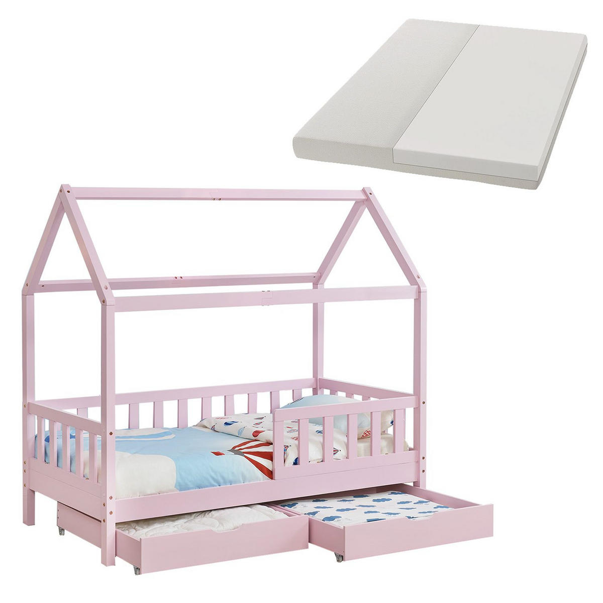 KINDERBETT Marli rosa 80x160 cm mit Bettkasten und Matratze - Rosa, Holz (80/160cm) - Juskys