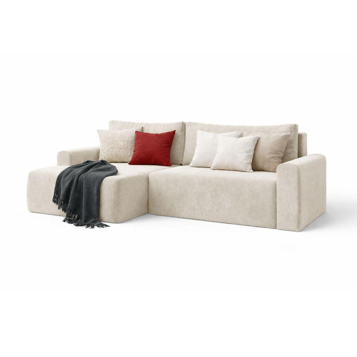 ECKSOFA MILO LARGE mit Schlaffunktion, Bettkasten und Cordbezug, Links - VIBE 86 - Grau, Holz (270/142cm) - Dekori_Interiors