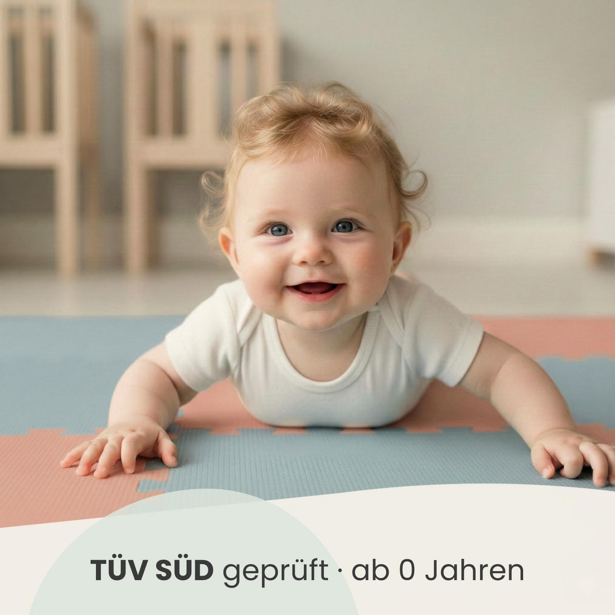 SPIELMATTE ab Null - 180/90/1 cm Puzzlematte mit Rand Terrakotta Graublau - Rosa, Kunststoff (30/30cm) - Littletom