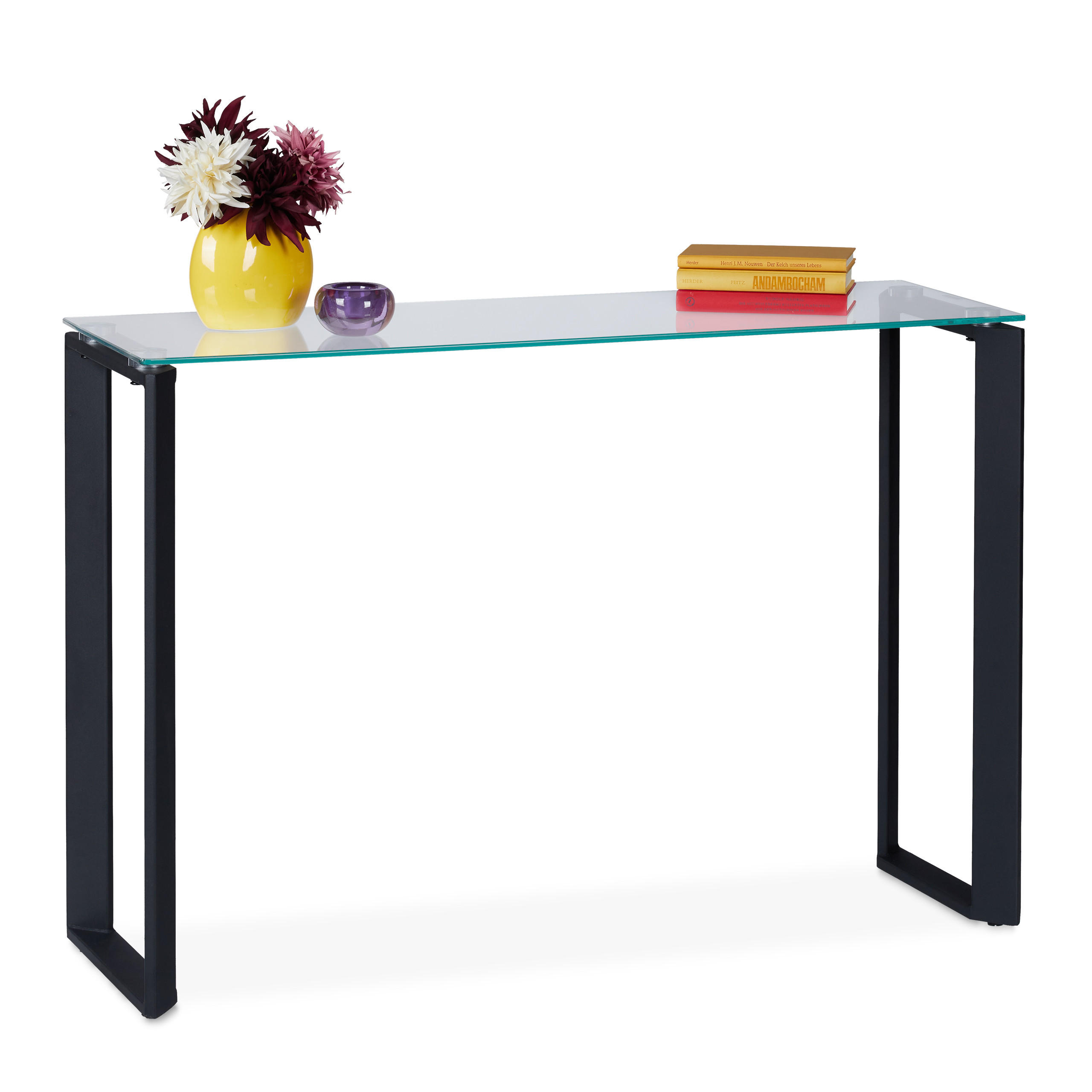 KONSOLENTISCH - Schwarz, Glas/Metall (35/110/75cm) - Relaxdays