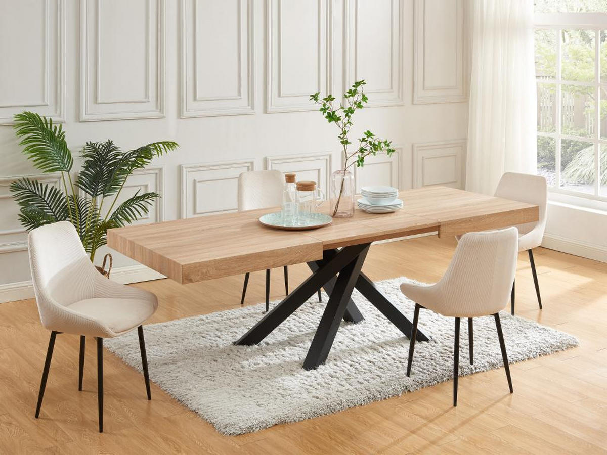 ESSTISCH ausziehbar - 6 bis 10 Personen - MDF & Metall - Naturfarben & Schwarz - CATONAV - Schwarz/Naturfarben, Holz (240/90/75cm) - Vente-Unique