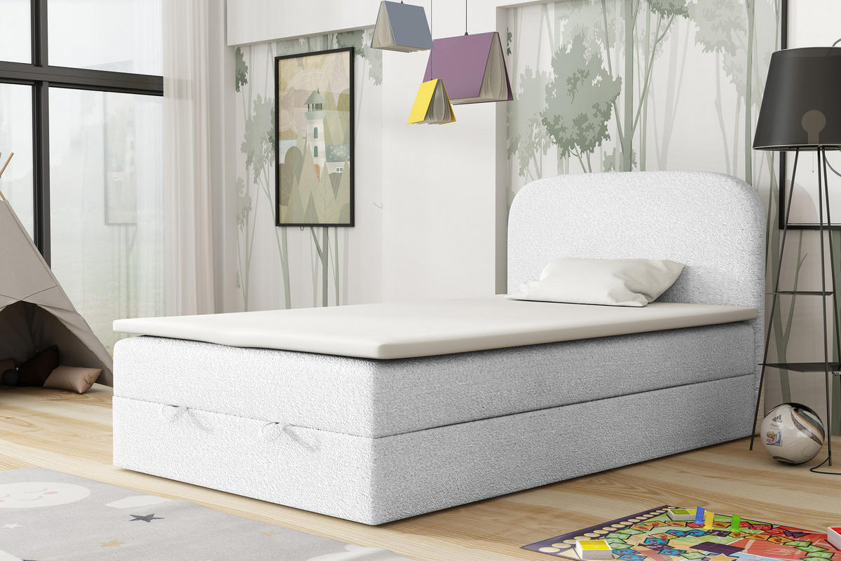 BOXBETT BOUCLE 3 120 x 200 Weiss - Weiß, Textil/Metall (120/200cm) - VLR BEDS