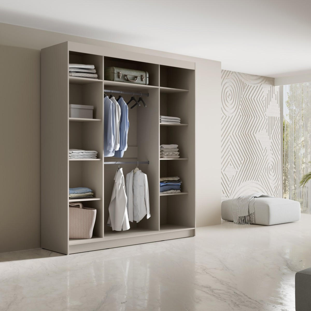 SCHWEBETÜRENSCHRANK mit Spiegel Fiore Plus 3D1L 200 Kaschmir/Schwarz - Kaschmir/Schwarz, Holzwerkstoff/Metall (200/236/60cm) - mzm24