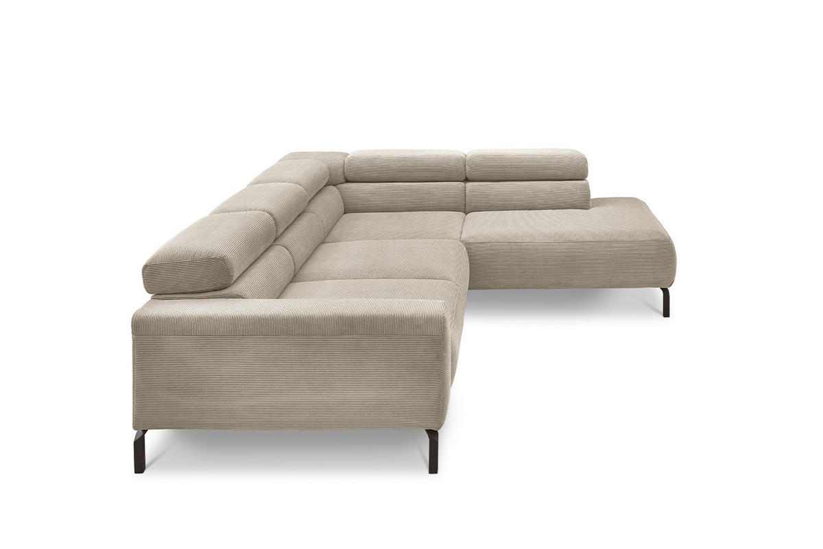ECKSOFA DELIA Beige Cord - Beige/Schwarz, Textil/Metall (276/219cm) - KAWOLA