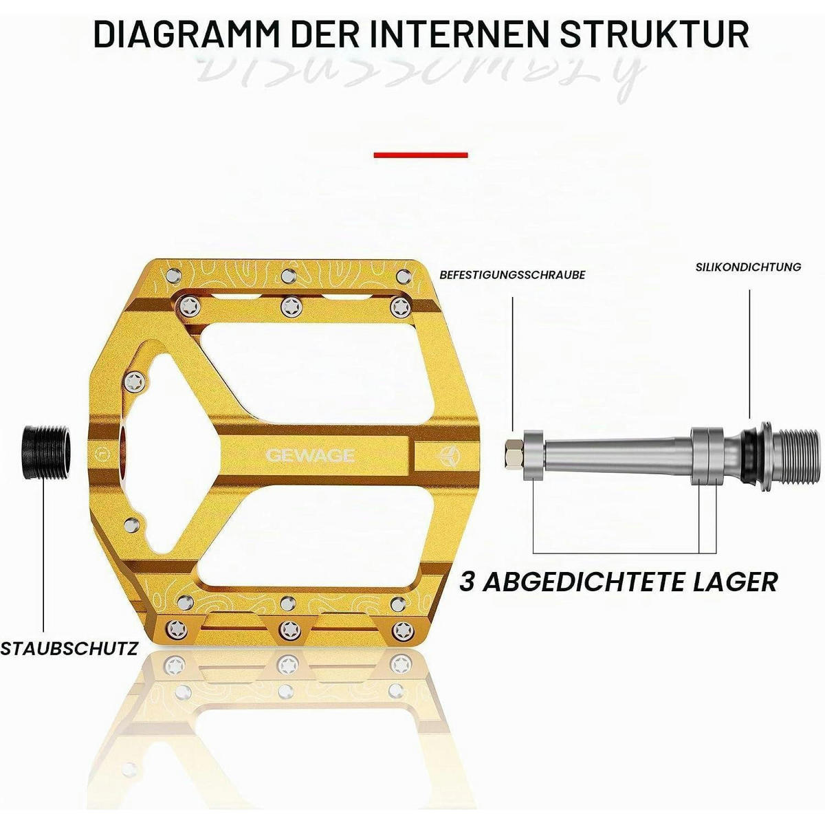 FAHRRADPEDALE Set – Flat Pedale für Mountainbike & Gravel Bike, Aluminiumlegierung, rutschfest, Gold - Goldfarben, Metall (10/2/12cm)