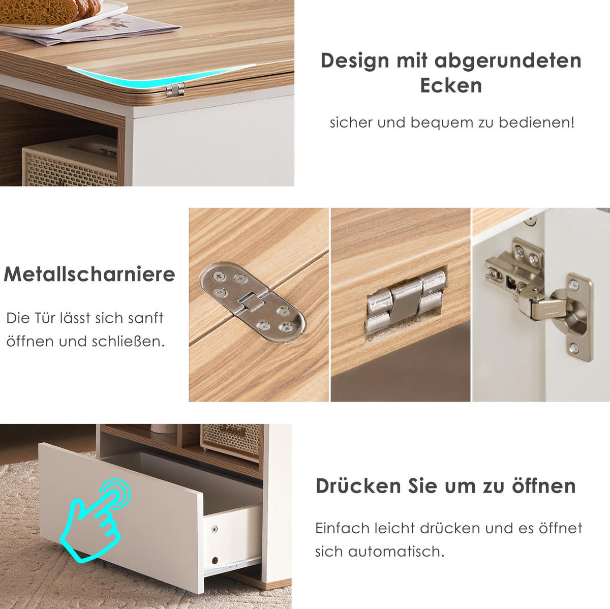COUCHTISCH 100/51 cm höhenverstellbar mit Stauraum und 2 Schubladen - Weiß, Holzwerkstoff (100/51/47cm) - BEAOK