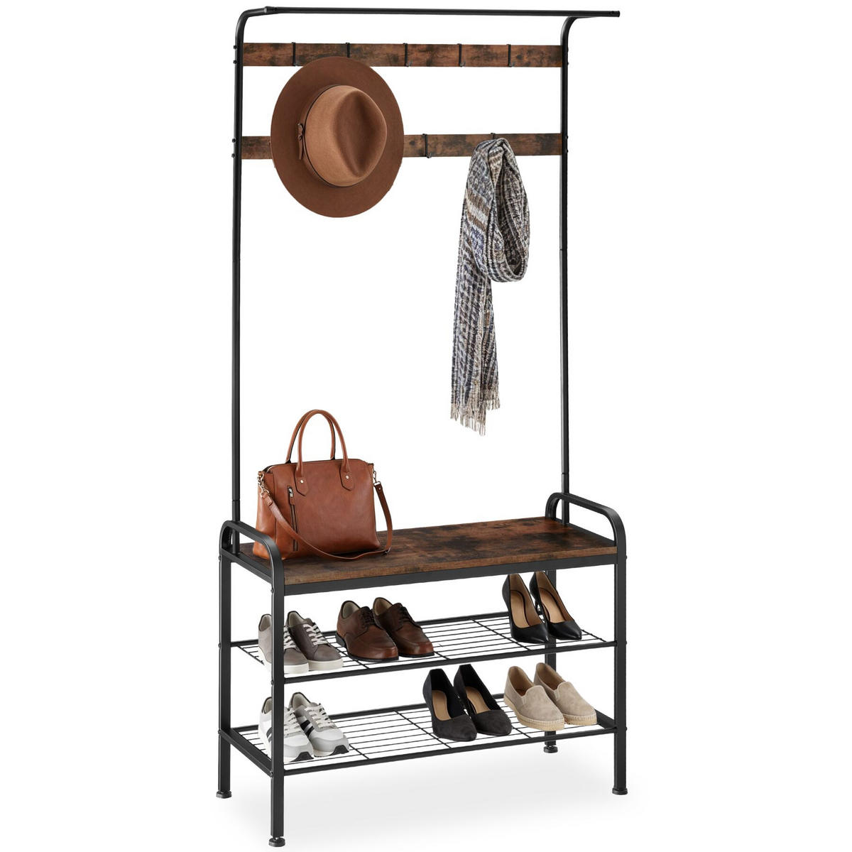 GARDEROBENSTÄNDER Wichita, inklusive Kippschutz, 73,5 x 36 x 184 cm, Industrial Holz dunkel, rustikal - Rostfarben, Textil (36/184/73.5cm) - tectake