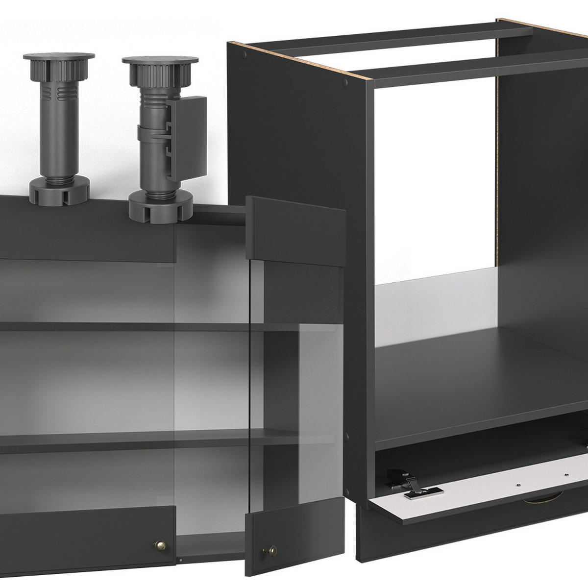 ROHOVÁ KUCHYŇ Fame-Line Anthrazit-Gold Landhaus - antracitová, kompozitní dřevo (287/81.6/60cm) - Vicco