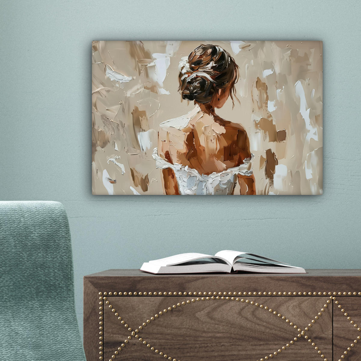 LEINWANDBILD - Frau - Farbe - Abstrakt - Beige - Modern - 30x20 - Deko XXL - Sandfarben, Textil (30/20cm) - MuchoWow