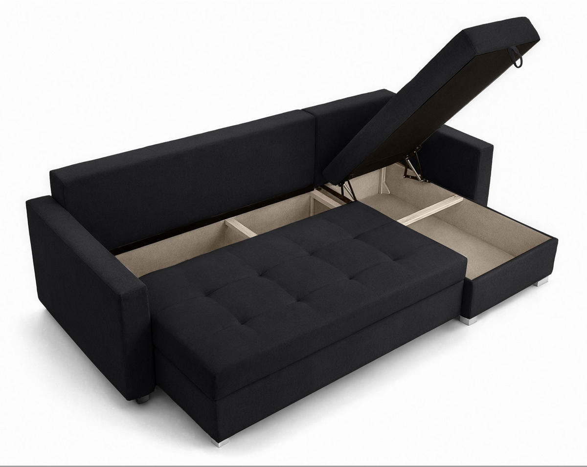 ECKSOFA Universelle L Form Elif Schwarz 220/140/85 cm stilvolle mit Schlaffunktion - Silberfarben/Schwarz, Kunststoff/Textil (220/140cm) - AX Living