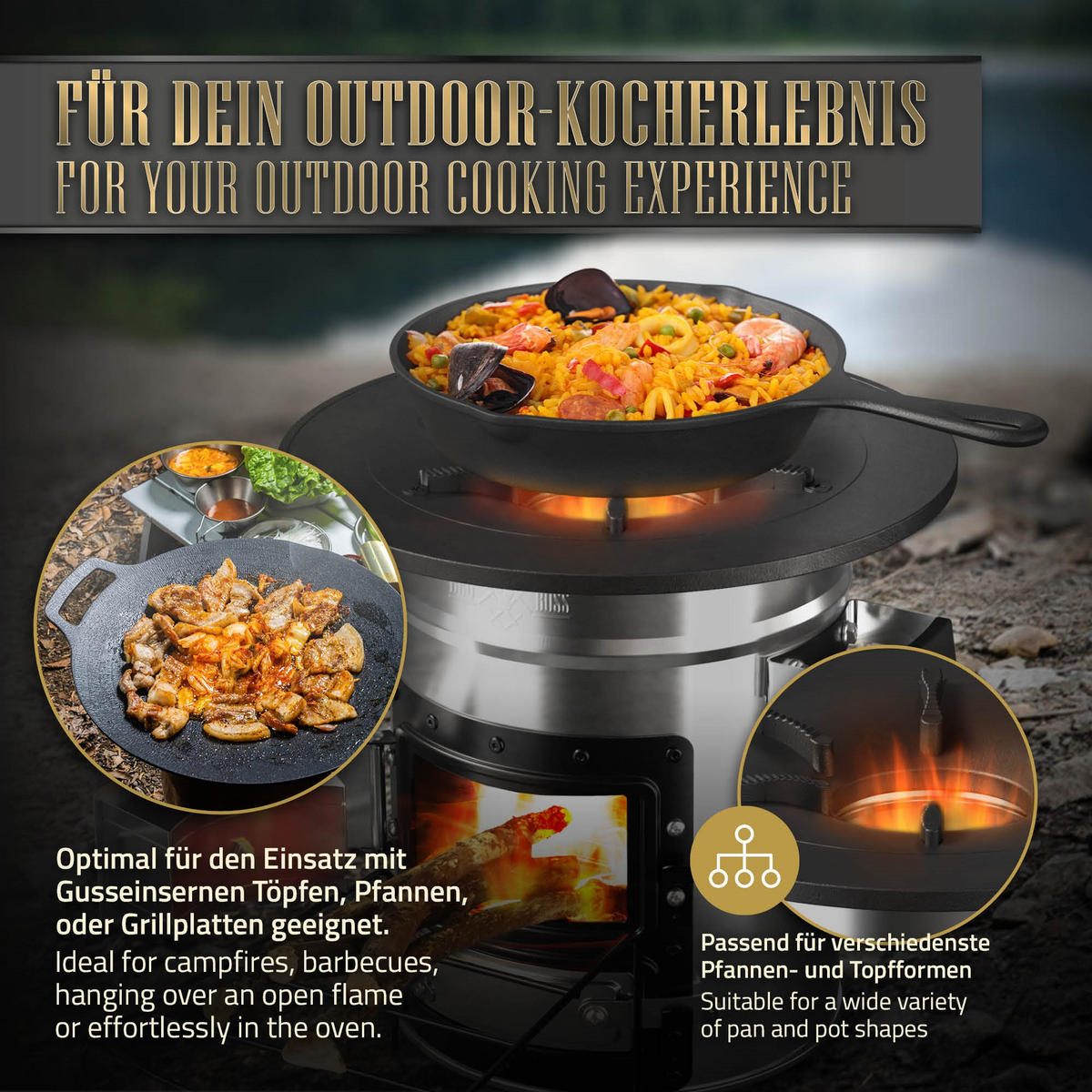 RAKETENOFEN mit Power Ring silber - Silberfarben, Metall (23/30/18cm) - BBQ Boss