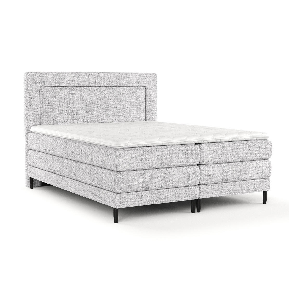 BOXSPRINGBETT Madame Hellgrau 180/200 cm mit Matratzen und Latex-Topper - Hellgrau/Schwarz, Holz/Holzwerkstoff (180/200cm) - Maison de Reve