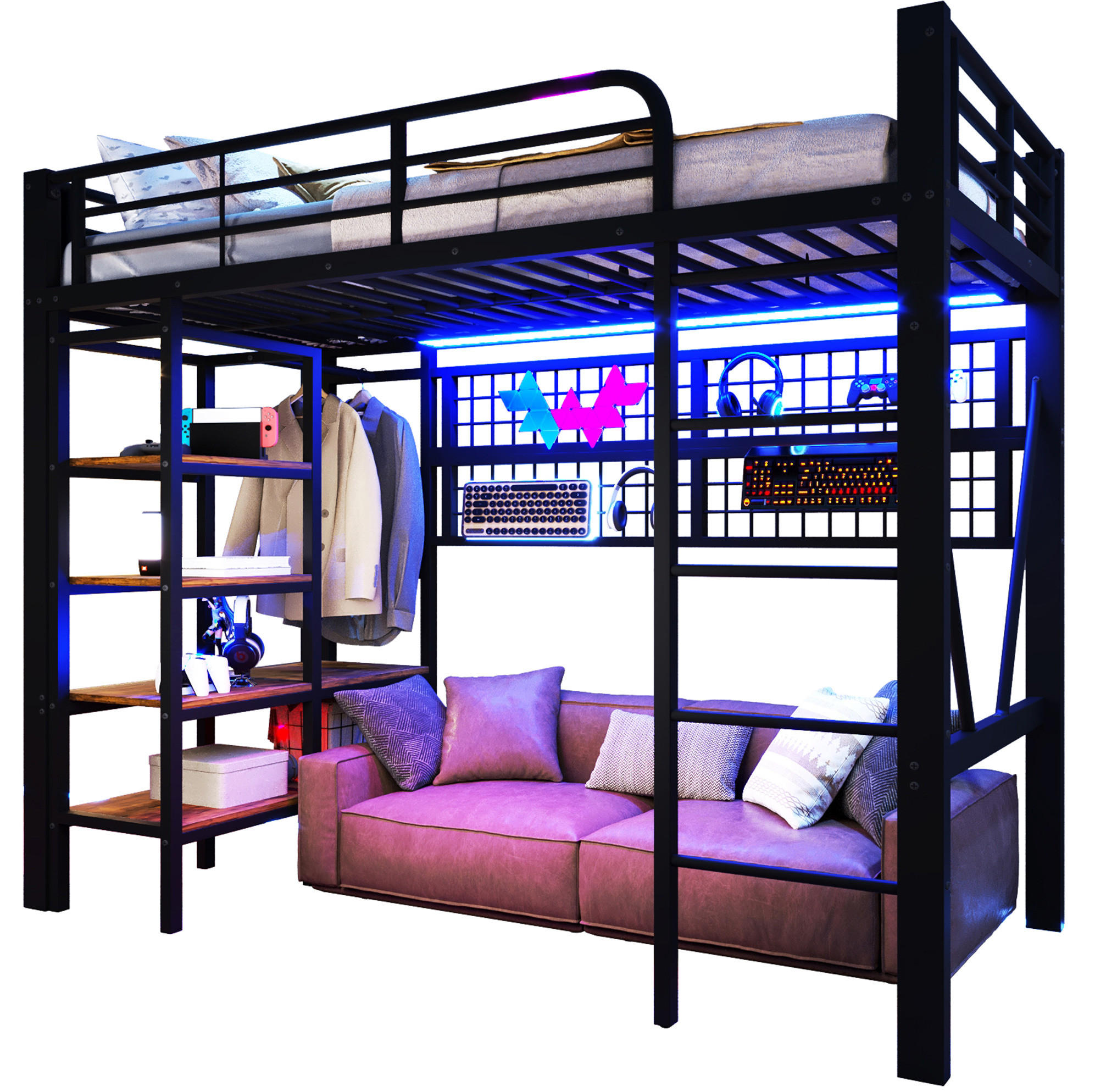 HOCHBETT 90/200 cm Schwarz aus Metall mit LED-Lichtleiste - Schwarz, Metall (90/200cm) - OKMYHOME