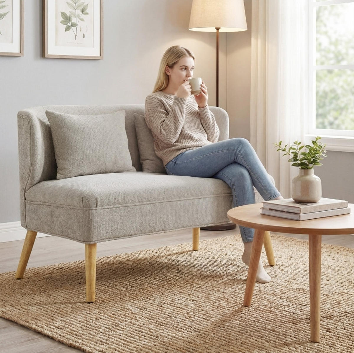 2-SITZER-SOFA Chenille Beige 117 cm - Beige, Holzwerkstoff (117/78.5/65cm) - Meubliv