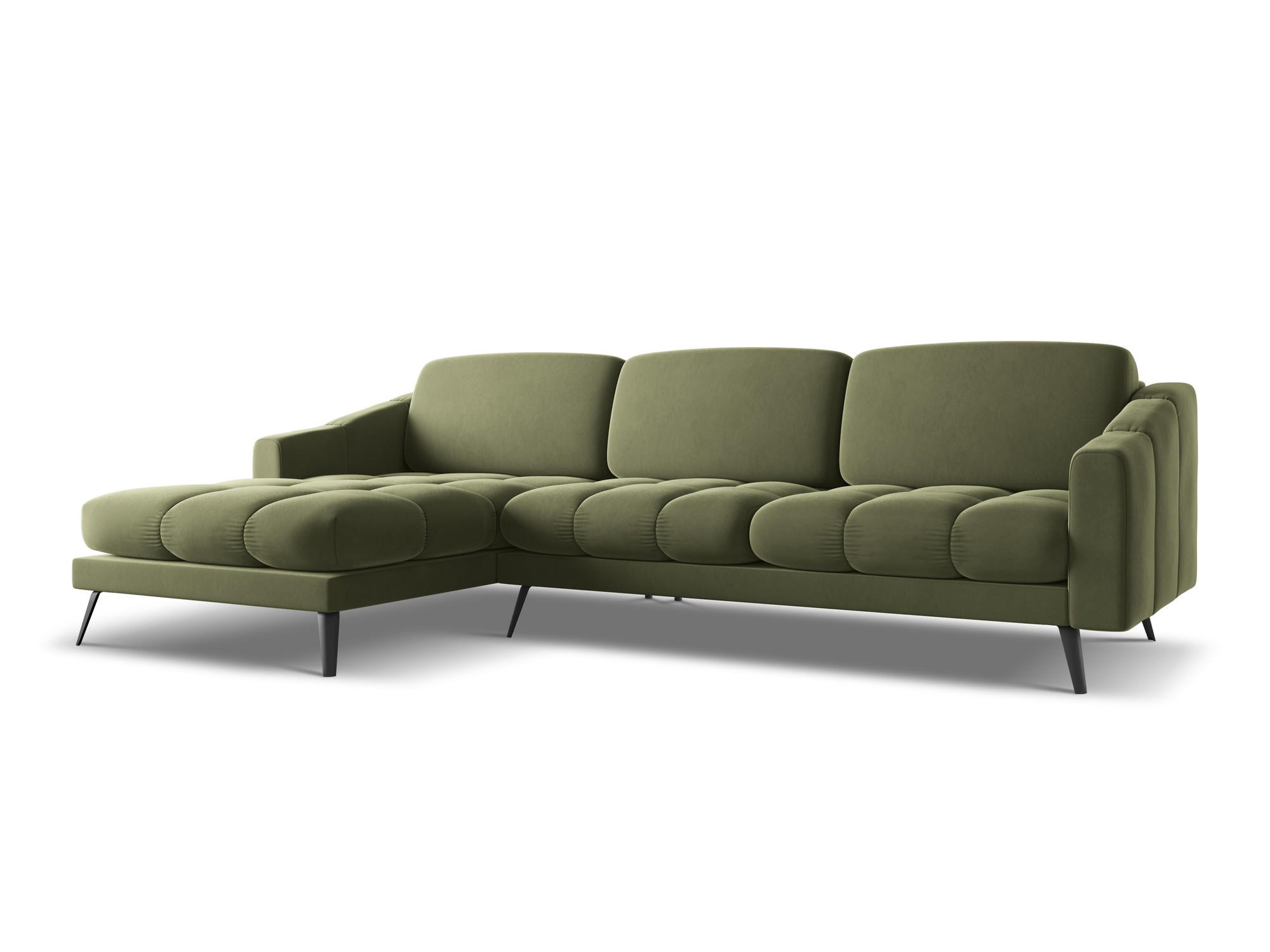 ECKSOFA Links Samt Stoff Grün - Schwarz/Olivgrün, Textil/Metall (160/264cm) - Makamii