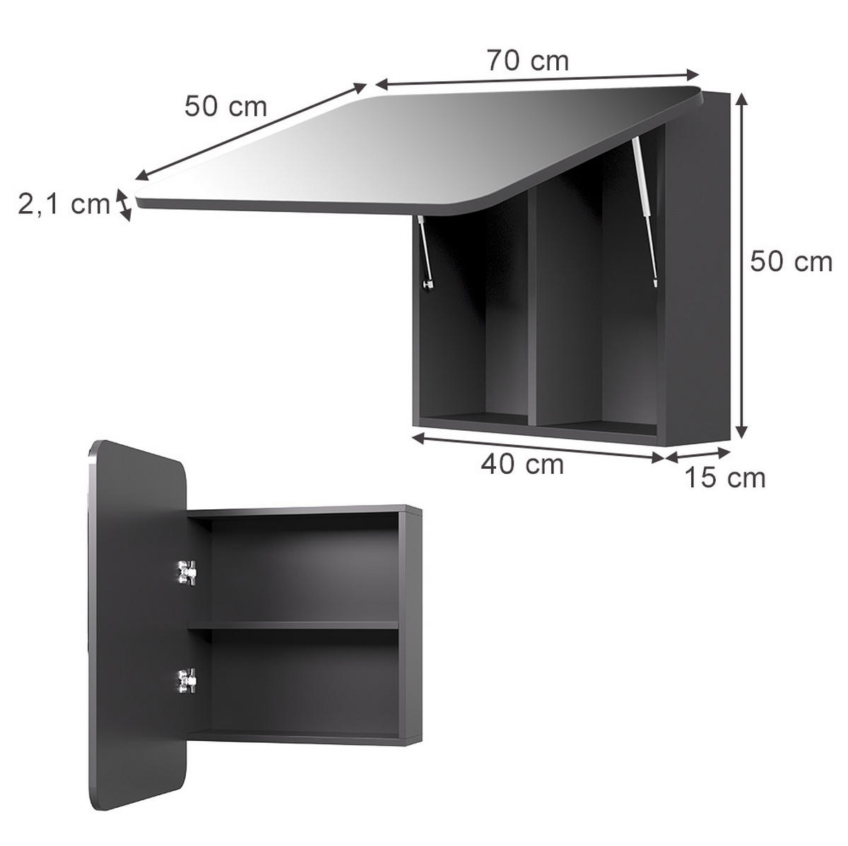 KOUPELNOVÁ ZRCADLOVÁ SKŘÍŇKA Zino Antracit - antracitová, kompozitní dřevo (70/50/17.4cm) - Vicco