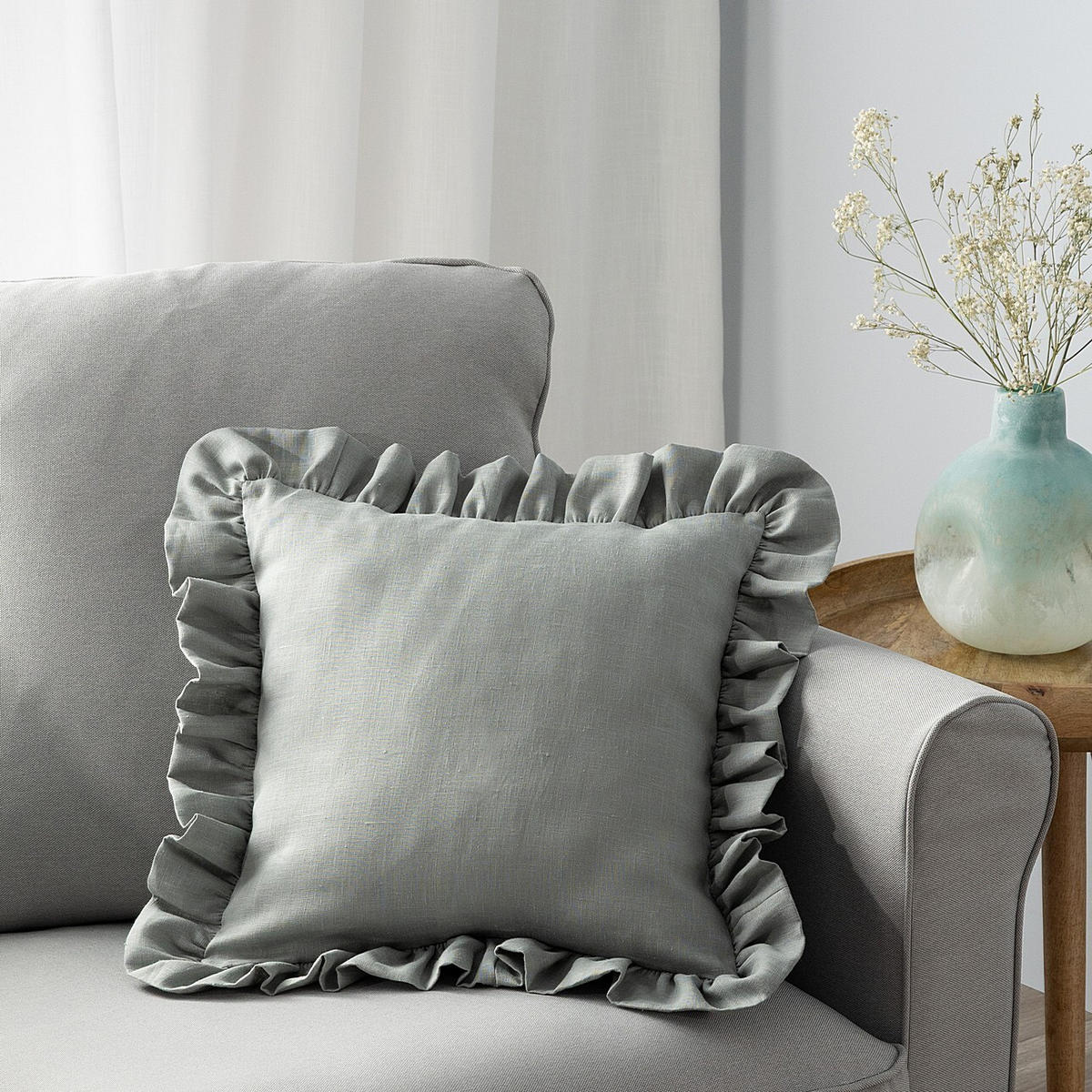 KISSENHÜLLE Charlotte 45x45 cm mit Rüsche - Grau, Textil (45/1cm) - Dekoria