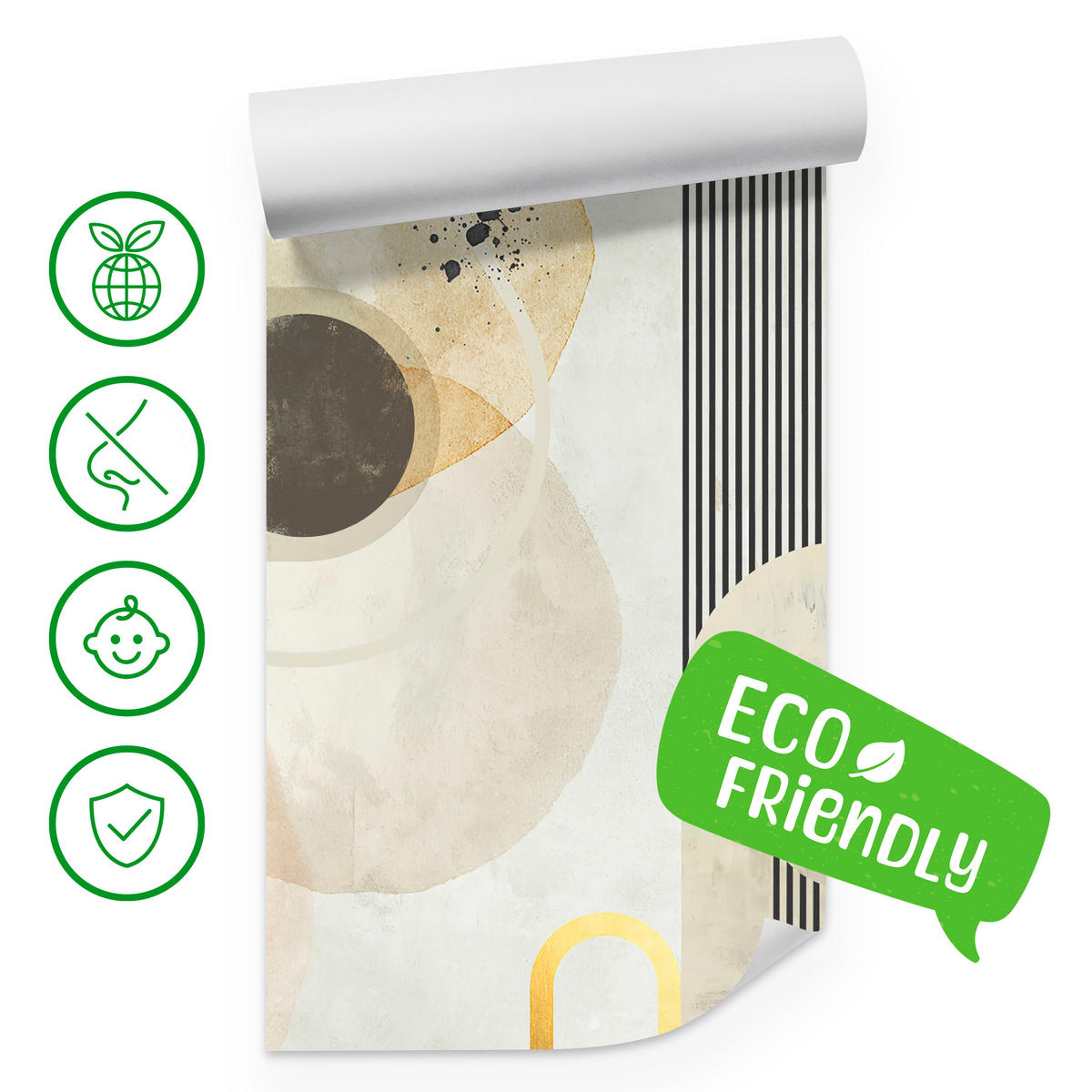 FOTOTAPETE für Wohnzimmer Geometrische Kreise Streifen Glamour 450x315 - Gelb/Beige, Papier (450/315cm) - Muralo