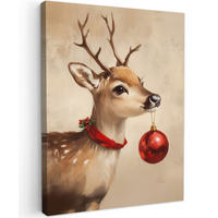 LEINWANDBILD Weihnachten - Hirsch - Geweih - Weihnachtskugel - Rentier 30x40 cm - Hellbraun, Textil (30/40cm) - MuchoWow