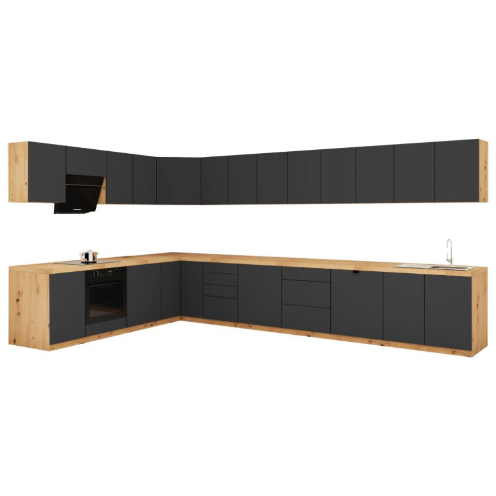WINKELKÜCHE 380cm x 240cm- Langen KL22-M380 - in Grau/Matt - Grau, Holz (620/212/52cm)