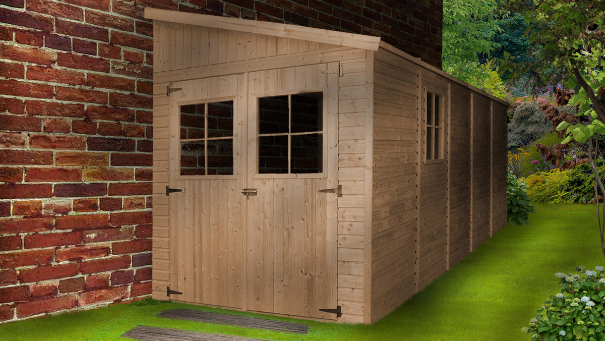 HOLZ-GARTHENHAUS (ohne Seitenwand) - H244x211x514 cm/10 m2 - M341 - Beige, Holz (216/243/493cm) - Timbela
