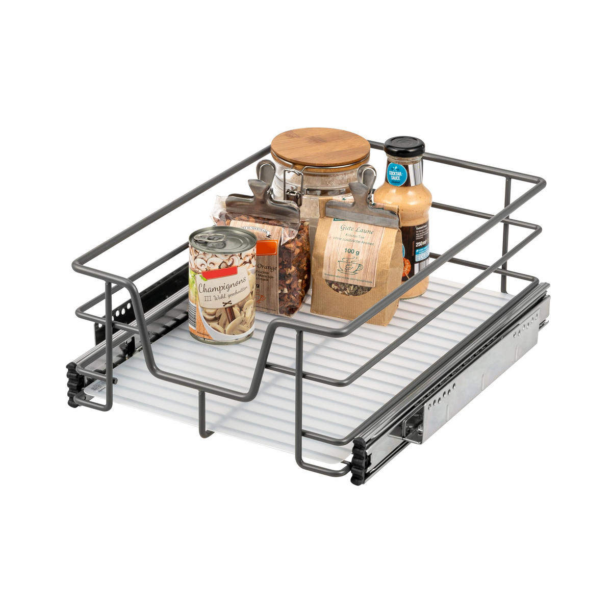 TELESKOPSCHUBLADE für 40 cm Schrank mit Einlegeboden, aus Metall - Grau, Metall (37/14/44cm) - bremermann