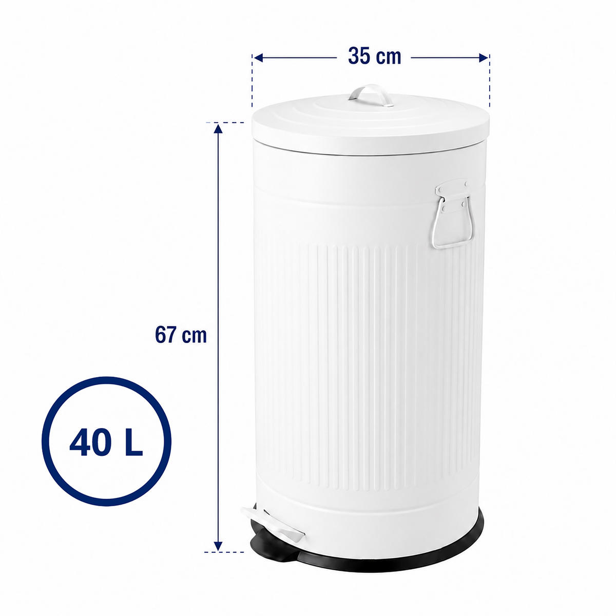 MÜLLEIMER Weiß Treteimer Soft-Close 40 l - Weiß, Kunststoff/Metall (35/67/35cm) - Relaxdays