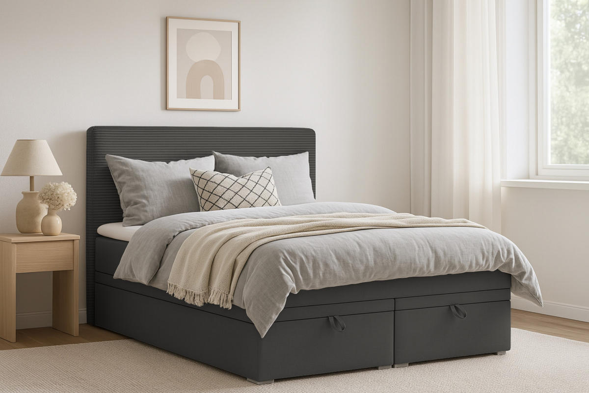 BOXBETT DARO 120/200 in Velour/Cord Antharzit - Anthrazit, Holz/Holzwerkstoff (120/200cm) - Deine Möbel 24