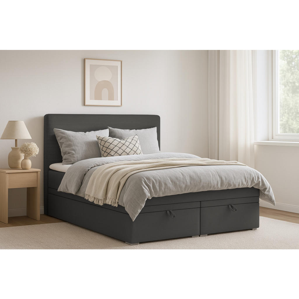 Thumbnail - Deine Möbel 24 Boxbett, Anthrazit, Textil, H4, Höhe ca. 19 cm, 140x200 cm, Schlafzimmer, Betten, Boxspringbetten
